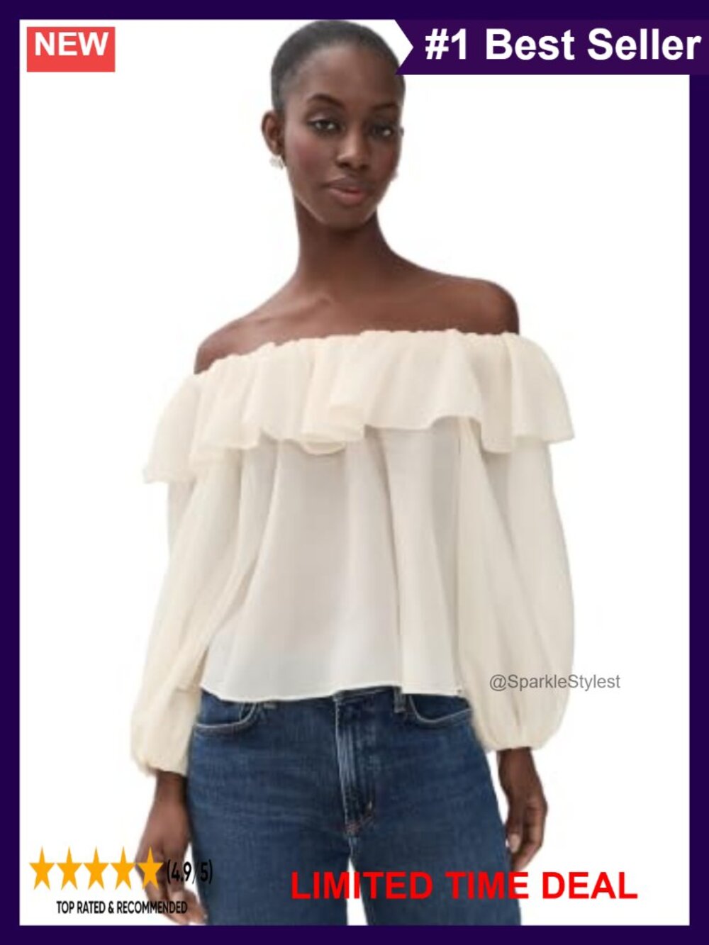 Off Shoulder Ruffle Blouse Lightweight Organza Women's Top